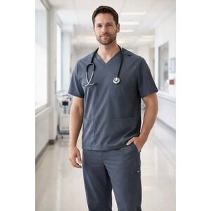 Skechers Barco Aspire Scrub Set Mens M Top MS Short Pants Pewter Gray Medical